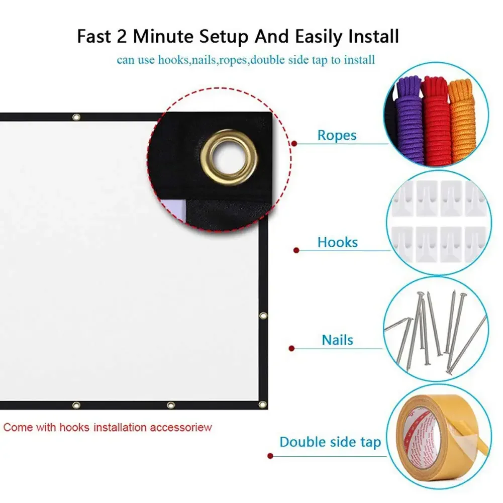 High-definition Simple Home Projector Screen 60/72/84/100/120/150 Inch Folding Anti Glare Portable Projection Curtains Screen