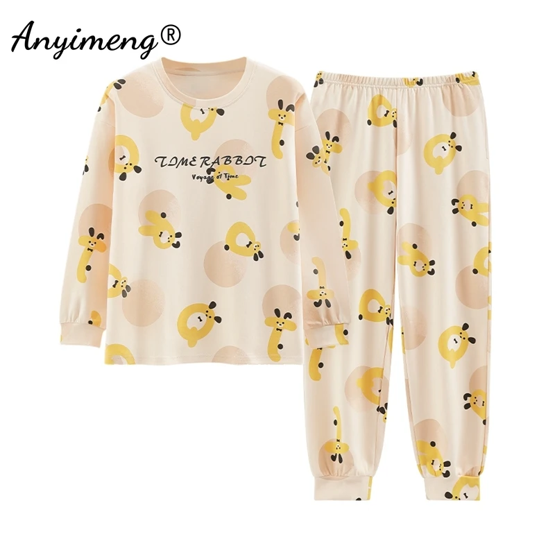 Cute Rabbit Print Pajamas for Women Autumn Winter Pullover Pajama Long Sleeves Long Pants Pijamas Ladies Fashion Loungewear