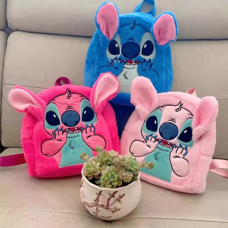 

Cute Stitch Plush Children's Shoulder Bag Kawaii Travel Backpack Shopping Small Schoolbag Girls Birthday Gift Kids Anime Toys