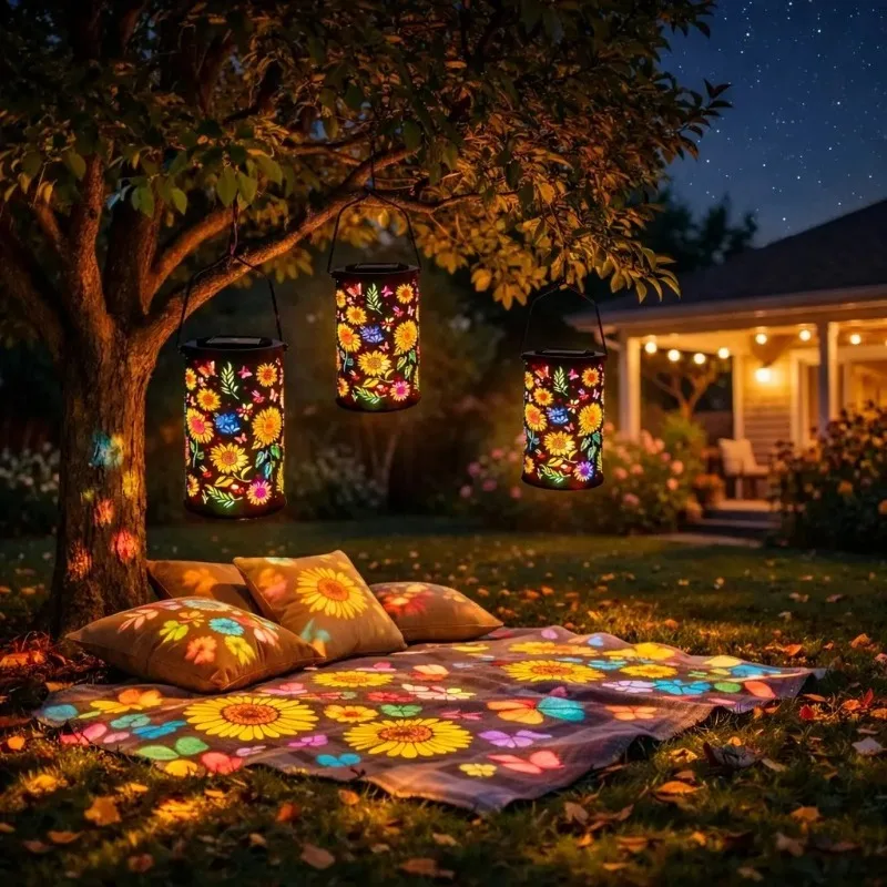 Colorful Sunflower Glow Solar Garden Lantern Shadow Light Waterproof Outdoor LED Light Solar for Patio Lawn Garden Pathway