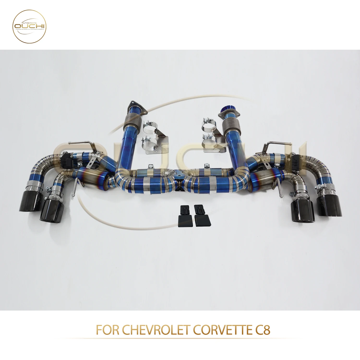 

OUCHI Factory Direct Sales for Corvette C8 TC4 Valves Exhaust X-Pipe Special Jammer Design Electronic Valve Bright Black Tips