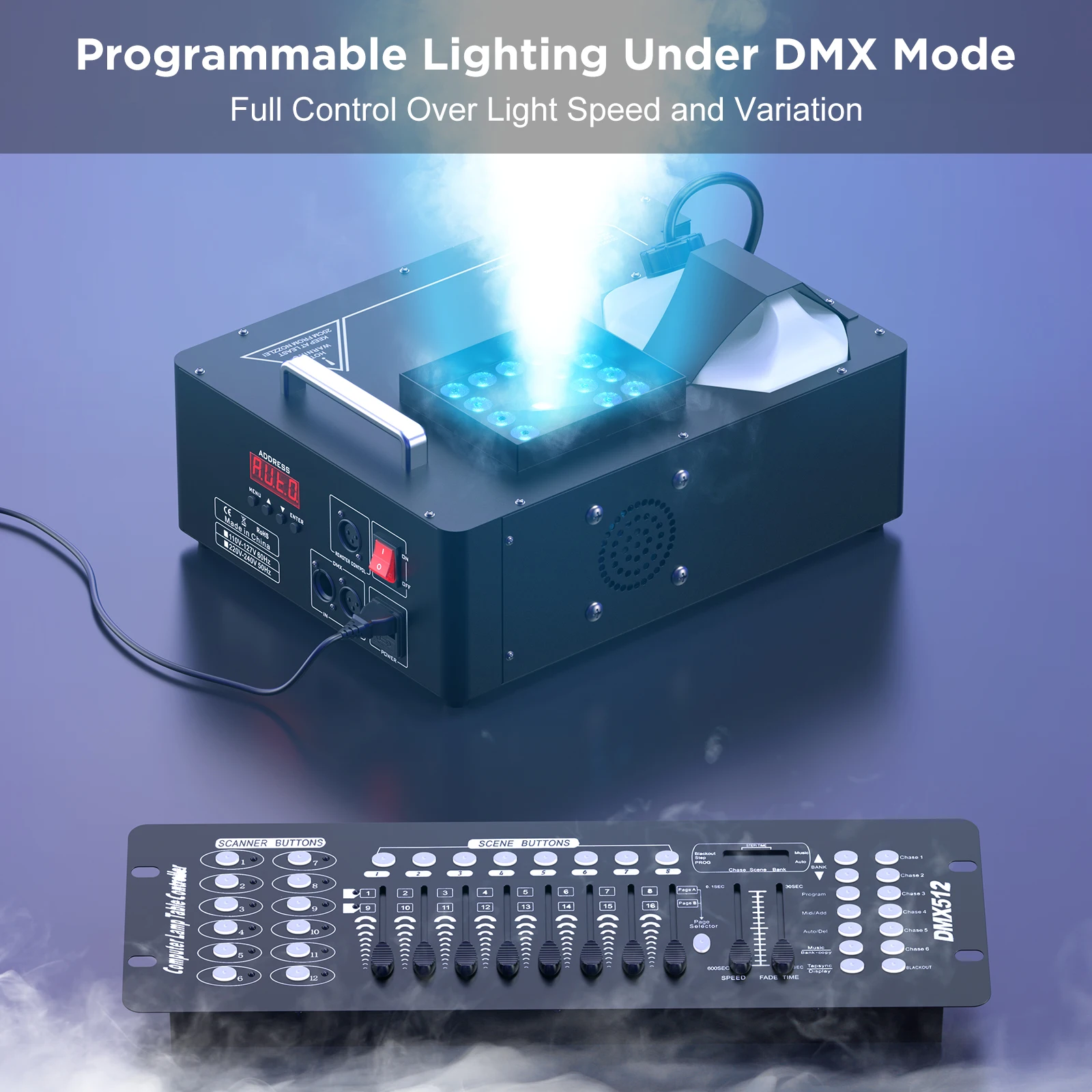 Yiflamefly 1500W Smoke Machine With 24PCS RGB LEDs Vertical Fog Machine Stage Lighting  Spray Fogger For DJ Show Weeding Party