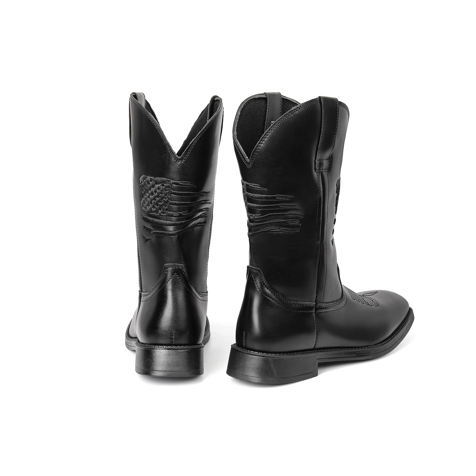 Botas masculinas feitas à mão bordadas de salto grosso botas de cano médio europeu americano cavaleiro ocidental botas de cowboy