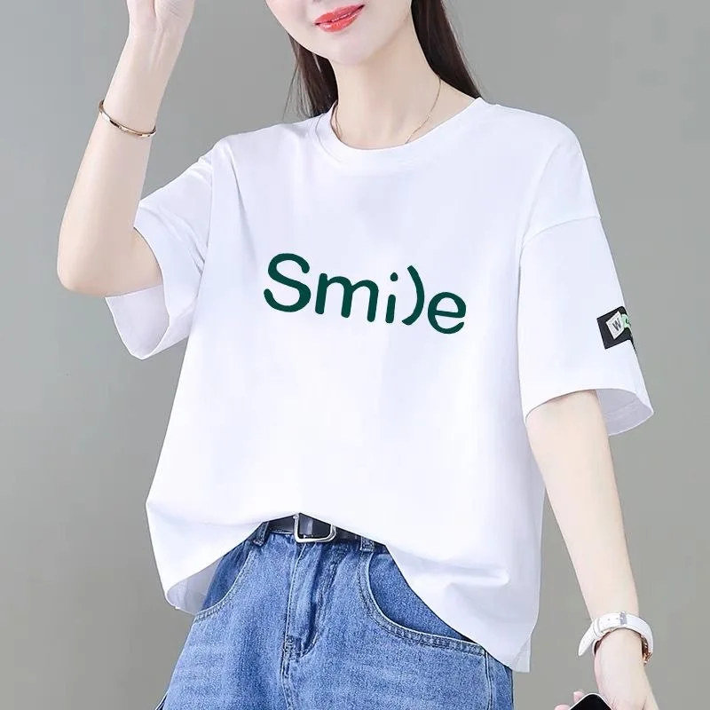 Fashionable Loose Short Sleeve T-Shirt Women's Korean Style Summer Anti-Aging Versatile Top Tailor Button Creative Polyester ...