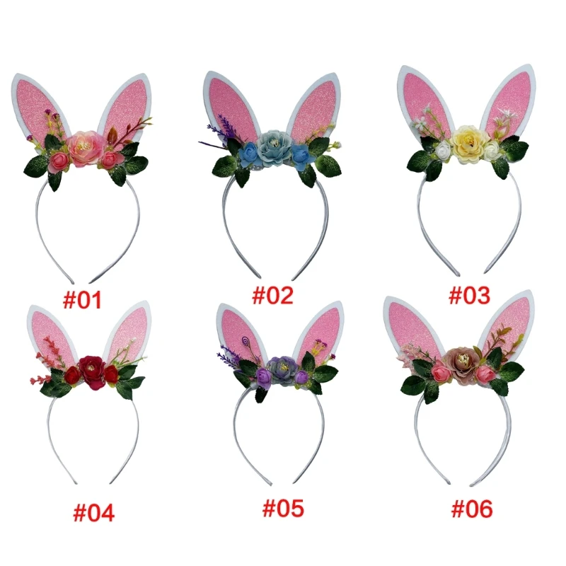 

Flower Decor Bunny Ears Hair Hoop Women Teenagers Makeup Headband for Easter Halloween Cosplay Hair Accessories