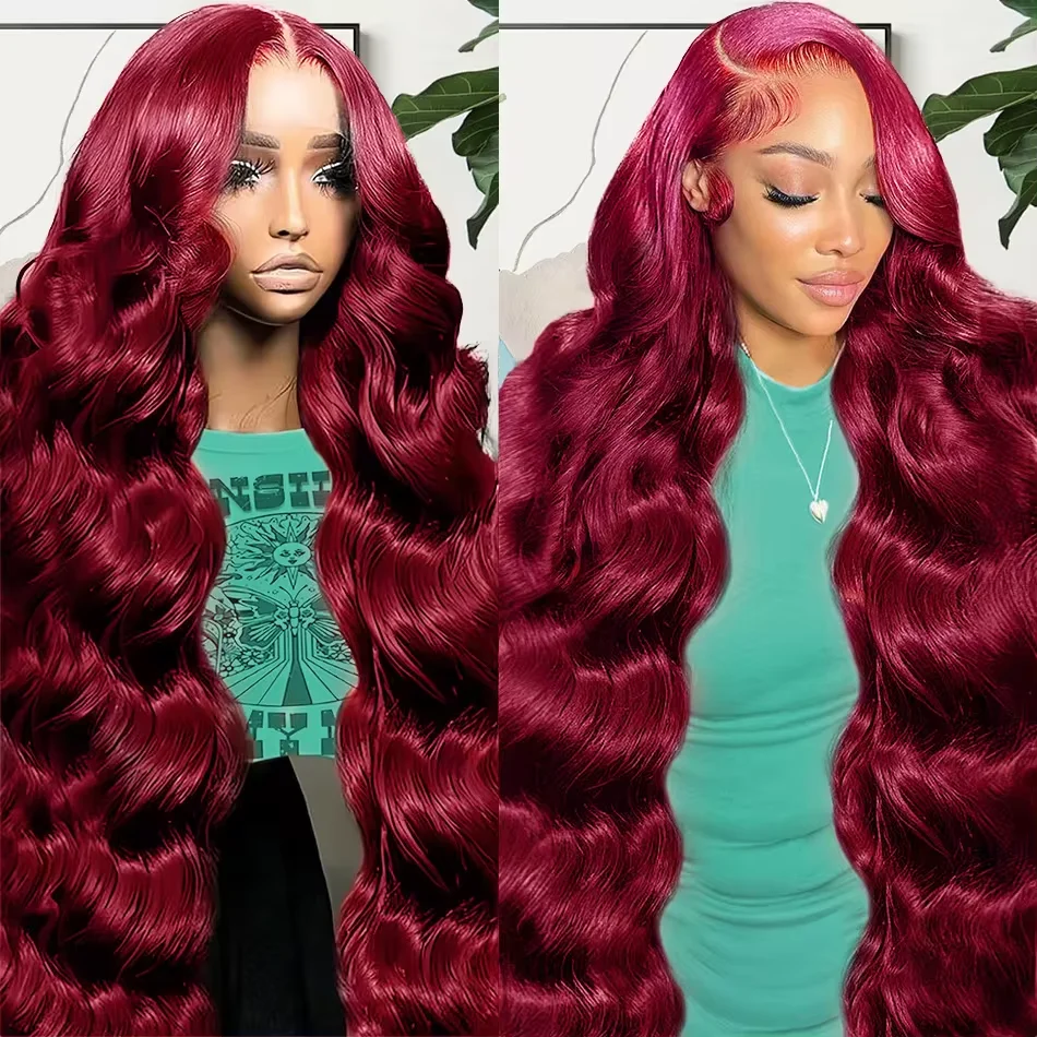 

99J Red 13x4 HD Lace Front Wig 100% Human Hair Wigs Body Wave Burgundy Red Colored 100% Human Hair Wigs 13x6 HD Lace Frontal Wig
