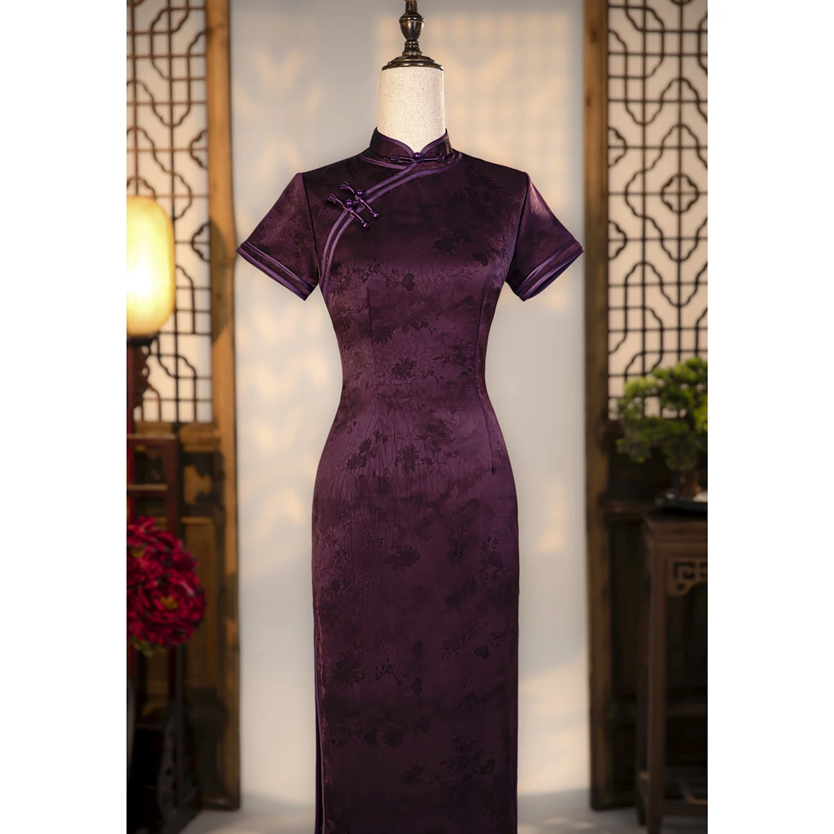 

Purple Acetate Embroidery Daily Wear Wedding Dr Suitable for Mother of the Bride Summer New Arrival Vintage Sle