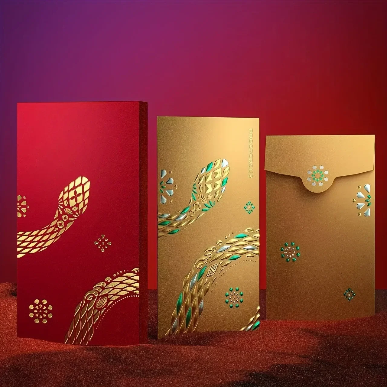 4Pcs 2025 Snake Year Red Envelope Chinese New Year Red Packet Premium Gold Foil, 6.7x3.5 Inches, New Year Supplies