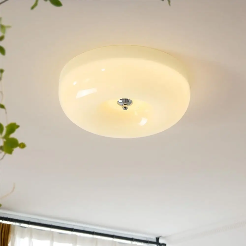 Vintage Cream Style Ceiling Lamp Bauhaus Semi Flush Mount Ceiling Light for Hallway Living Room Porch