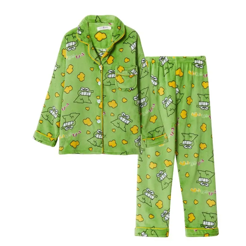 New Green Ugly Christmas Pajama Set Women Winter Long Pants Nighty Anime Kawaii Cartoon Warm Sleepwear Cute Home Suit Clothes