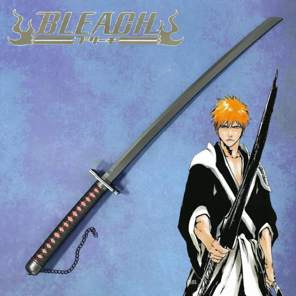

40-дюймовая катана Куросаки Ичиго из Bleach, полноразмерная японская катана, оригинальная сабля, реквизит для аниме-косплея, нож ниндзя, незаточенная игрушка, подарок