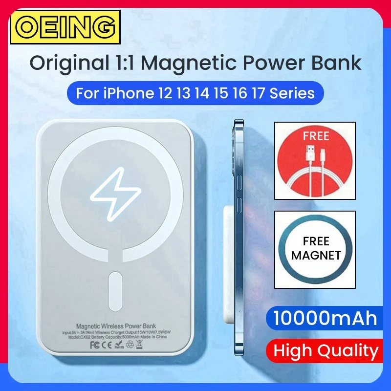 

10000mAh Magnetic Power Bank 15W Wireless Fast Charger Portable Original External Auxiliary Battery For iPhone Magsafe Powerbank
