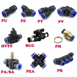 Acessórios pneumáticos PY/PU/PV/PE/HVFF/SA tubos de água e conectores de tubulação impulso direto 4 a 12mm/acoplamentos rápidos de mangueira de plástico PU