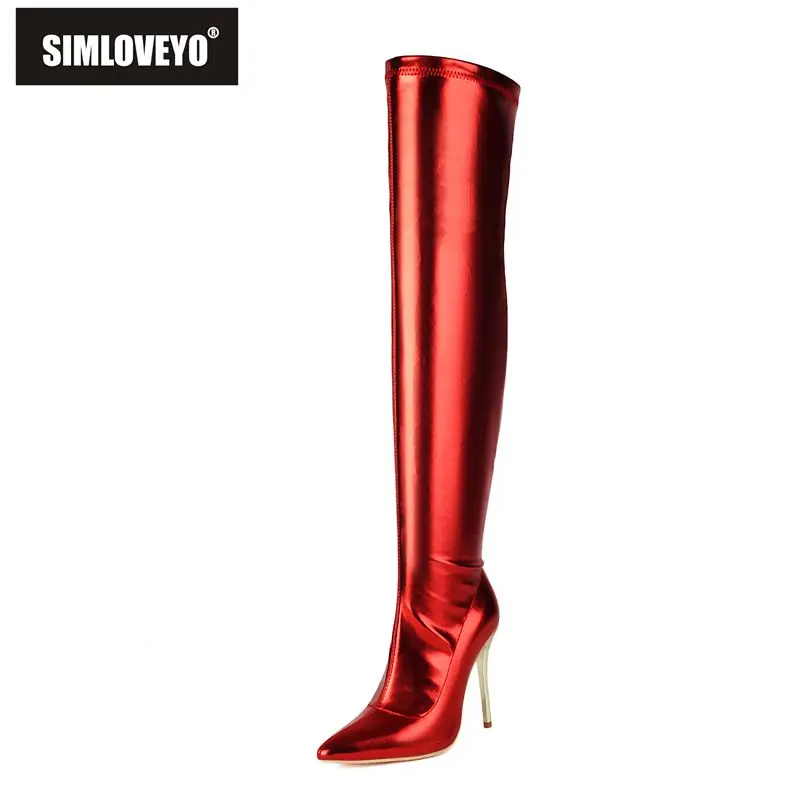 

SIMLOVEYO/женские сапоги до бедра с острым носком, на очень высоком каблуке 11 см, на молнии, большие размеры 46–48, сексуальные банкетные сапоги выше колена, осенне-зимняя распродажа