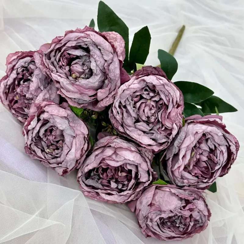 

4pcs Simulation 7-heads Peonies Bouquet Nordic Fake Flowers Restaurant Decoration Brushed Fabric Purple Peony Artificial Flower