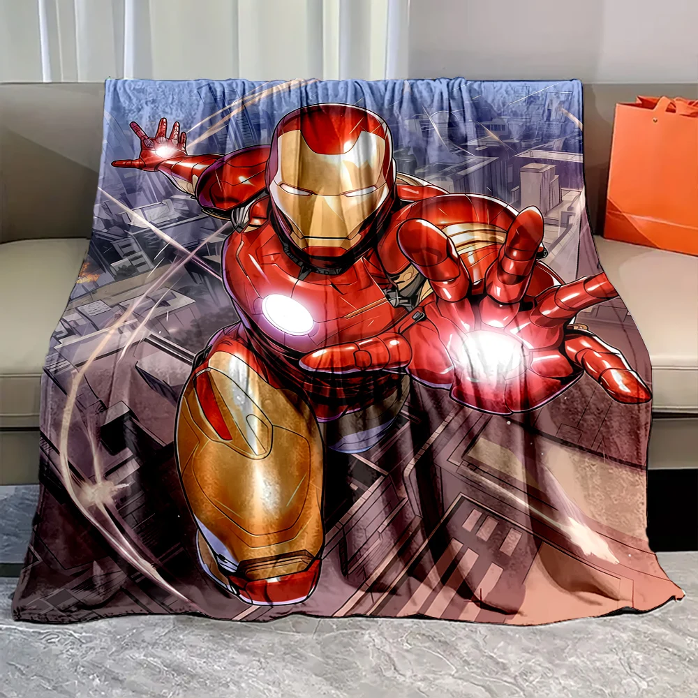 Manta de Iron Man de Los Vengadores de Marvel para niños y adultos, manta cálida, suave y esponjosa para sofá cama, Sábana de Camping para viajes al aire libre