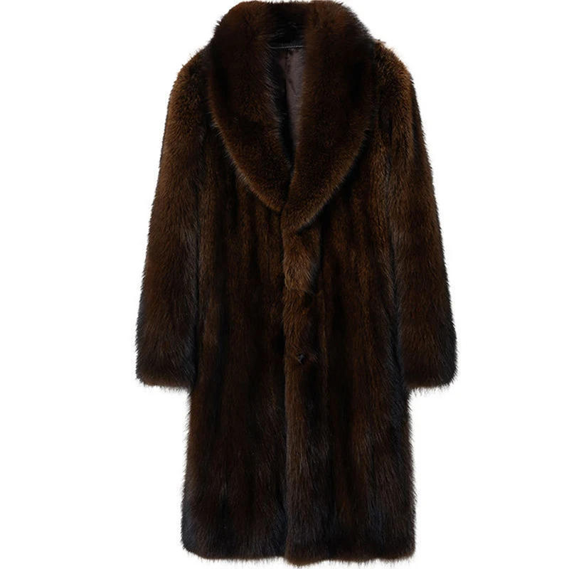 Man's Mink Coats Men Trench Overcoat Mink Fur Coat Long Fur Coat Mens Thick Warm Luxury Winter Clothes Large Size Faux Fur Coats