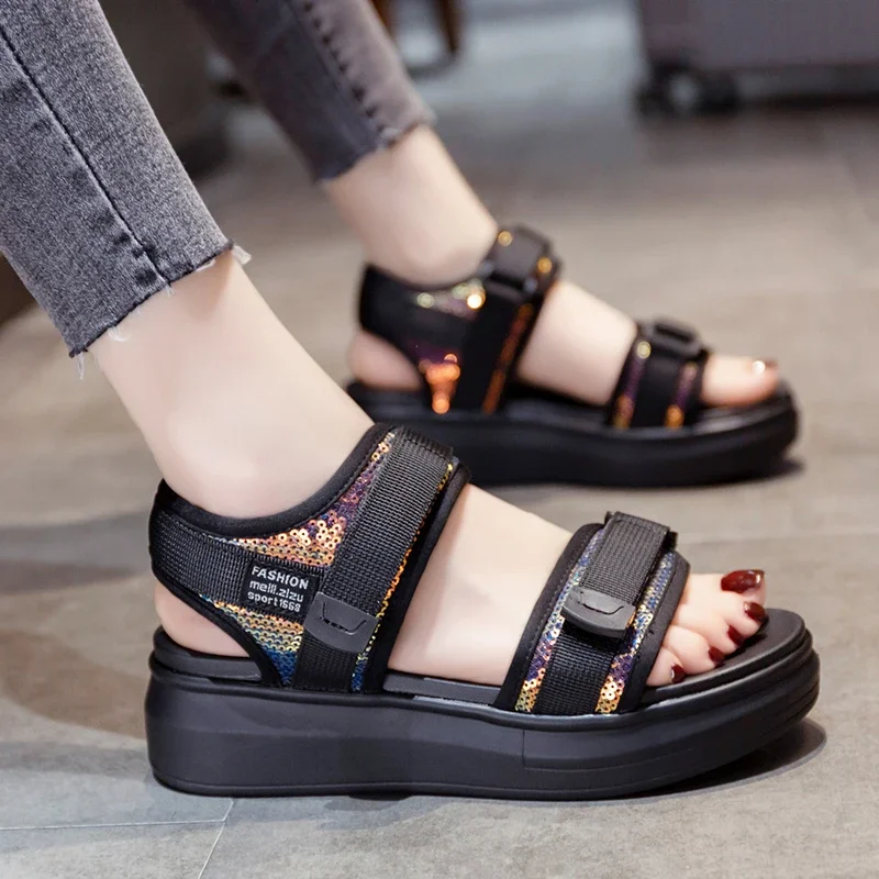 Women Rome Sandal 2024 Summer New Platform Shoes Female Wedges Casual Shoes for Woman Fashion Hook and Loop Luxury Sandals