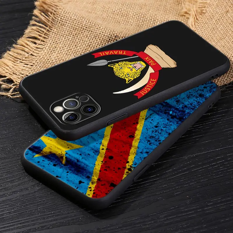 Democratic Republic Of The Congo Flag Black Cover For Apple iPhone 15 13 14 12 11 Pro Max Mini XS X 7 8 15 Plus Case Soft Fundas