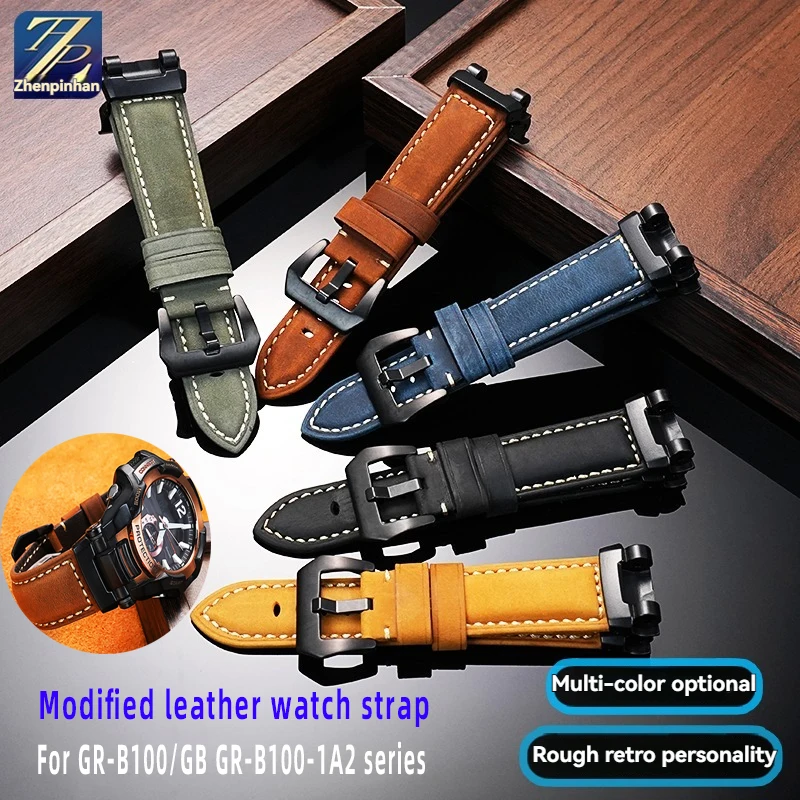 カシオ-kongba-5536-gr-b100-gb-gr-b100-1a2-シリーズ修正された革時計ストラップメンズレザー時計バンドアダプターブレスレット