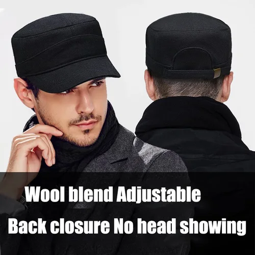 65 머리 둘레 겨울 방풍 울 혼방 캡, 따뜻한 백 클로저 플랫 캡, 큰 머리 둘레 오리 혀 캡 