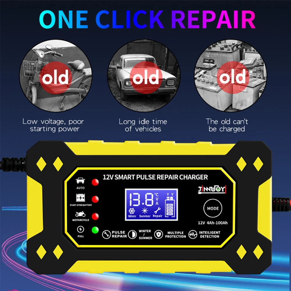 شاحن بطارية سيارة أوتوماتيكية بالكامل ، شاشة عرض رقمية ، شواحن إصلاح نبض الطاقة ، حمض الرصاص الجاف الرطب ، 12 فولت #4