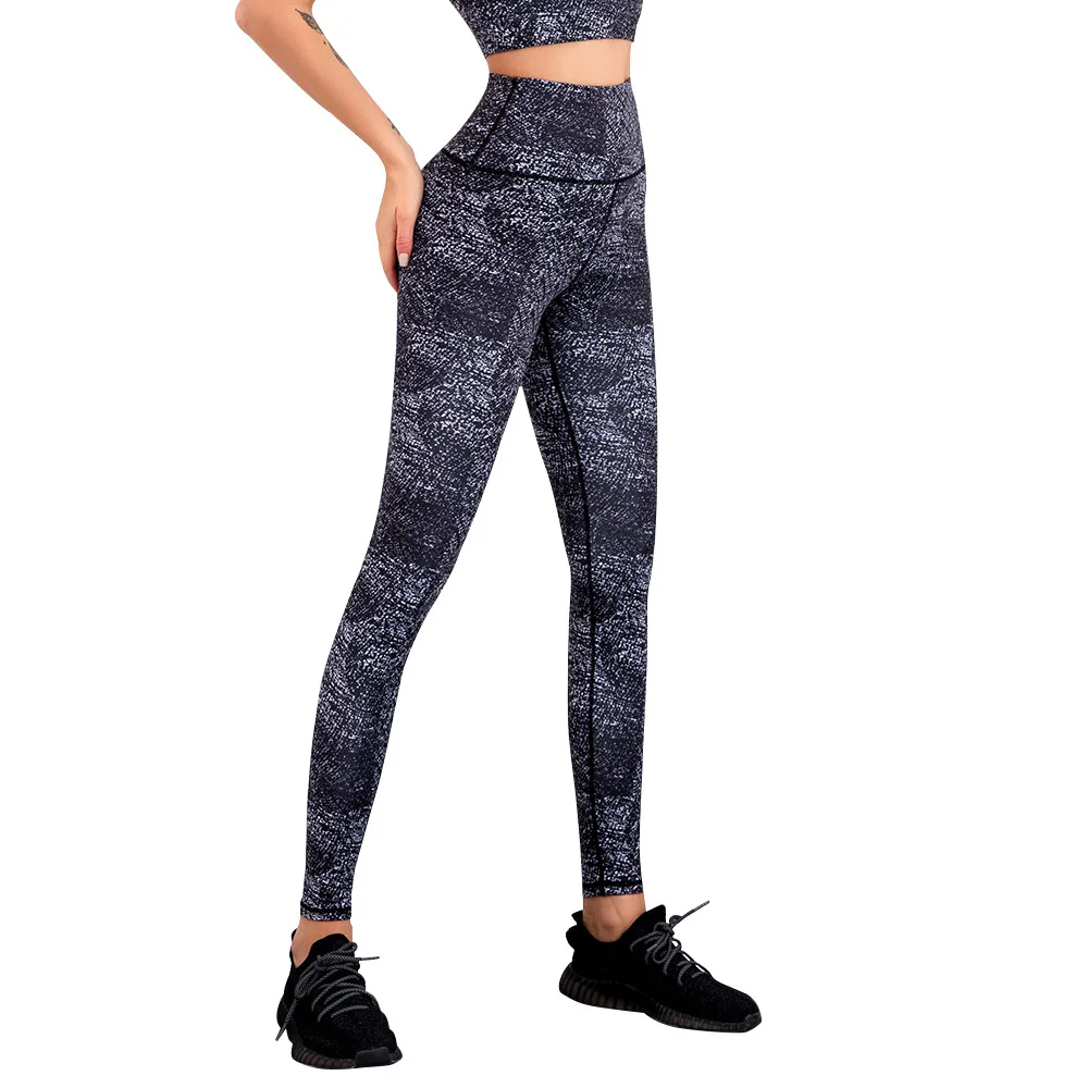 Pancia e sollevamento dell'anca slim ad alta elasticità con stampa leopardata, corsa sportiva, pantaloni da yoga fitness