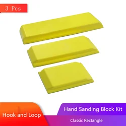 3 Pcs Hook and Loop Hand Sanding Block Kit Classic Rectangle for Sanding Polishing in Auto Body and Paint Shops Detailing Shops