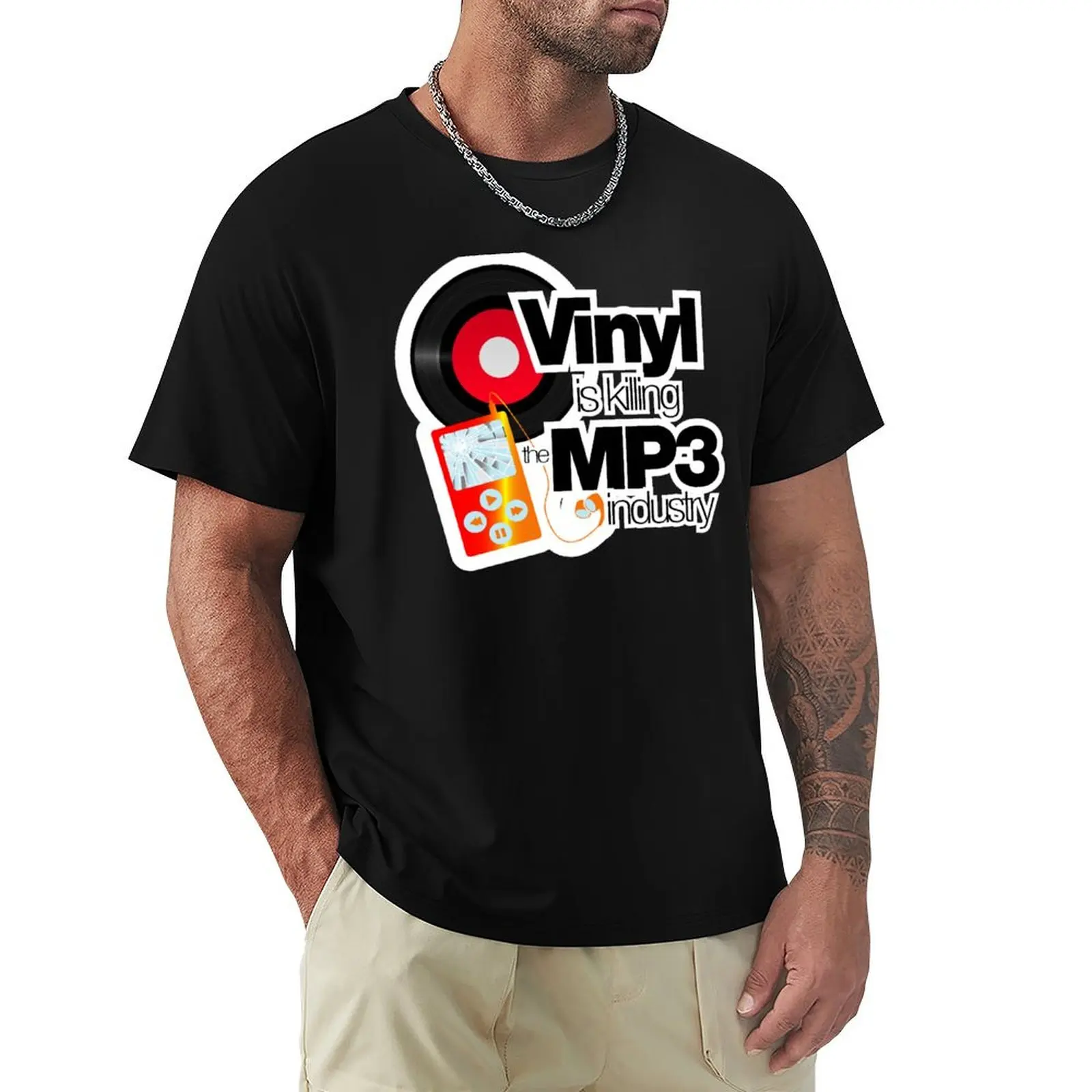 

Vinyl is killing the MP3 industry T-Shirt man clothes quick drying blue lock funny costumes mens white t shirts
