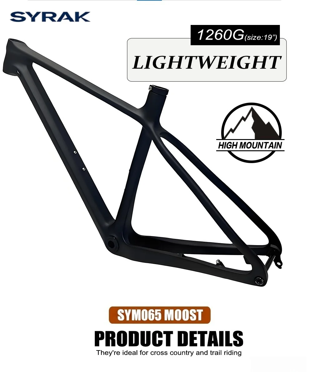 

SYRAK 29er Carbon Hardtail MTB Frame T47 148x12mm Boost UDH Hanger Sizes 15 17 19 Inch Carbon Fiber Bike Bicycle Frame