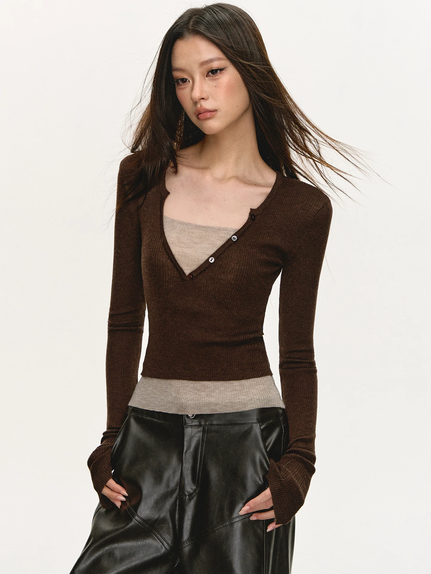 

Anna Aneae женская трикотажная шерстяная основа irt V-Ne Long Sve Regular Fit Casual Sle весна осень новый цвет воротник