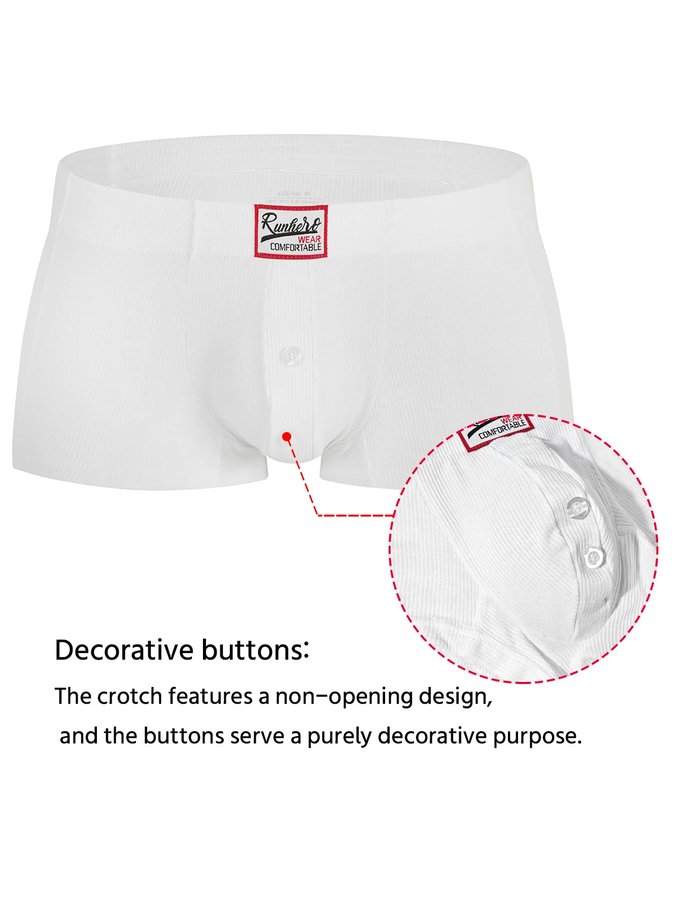 Herren Komfortable Slim Fit Flache Unterwäsche Synthetische Baumwolle Hohe Elastizität Knopf-Dekoration Einfarbige Unterwäsche – Detail 1