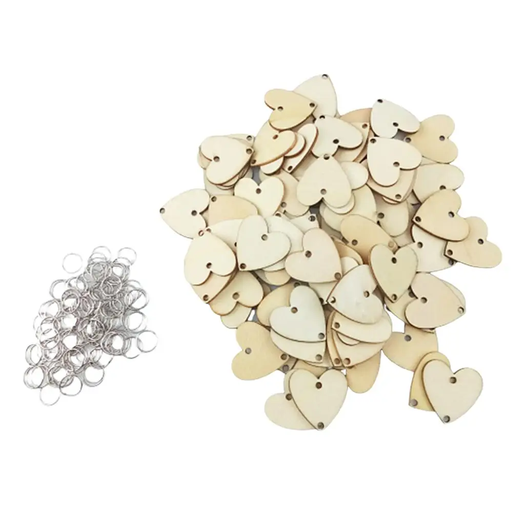 Lots 100 Wooden Pieces Heart Wood Slices Shapes Craft Discs