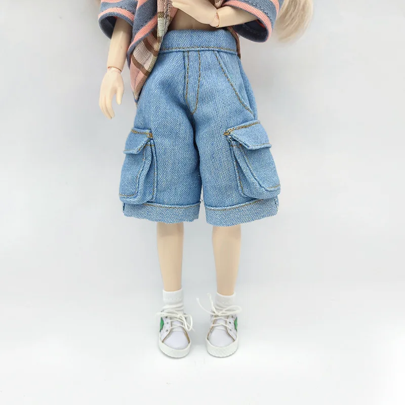 Ob22 Doll Khaki Denim Shorts With Two Pockets Doll Striped Short Sleeved T-Shirt For Blythes Ymy Licca Azones Ob24 Ob27 Fr Doll