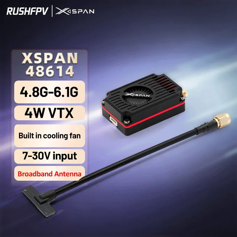 

RUSHFPV Rush FPV 4.8-6.1G XSPAN 4W Broadband VTX Transmitter Module 96CH 4800MHz-6065MHz for RC FPV Long Range Fixed-wing Drones