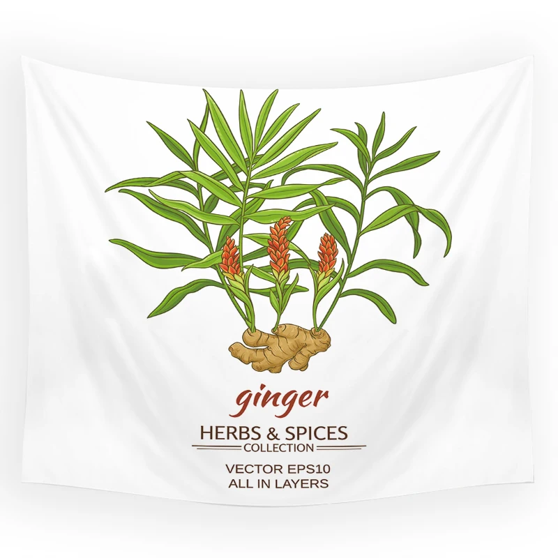 Tapiz de flores y plantas para decoración del hogar, manta de pared con diseño de ajenjo y jengibre, estético para dormitorio