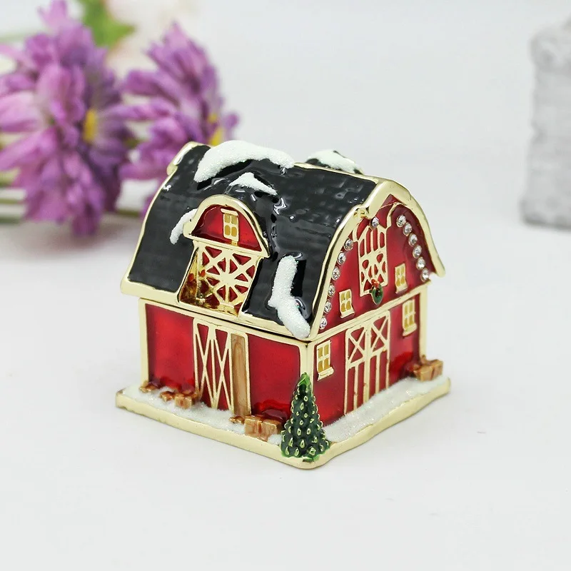 Enamel Snowhouse Home Decoration Santa's House Jewelry Storage Box Christmas Present Gift