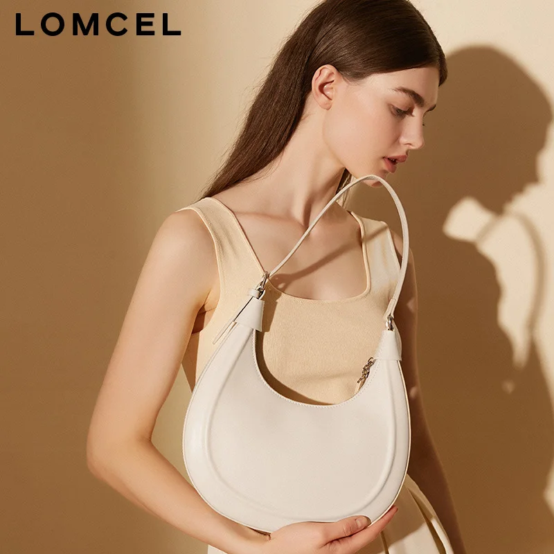 LOMCEL 38High-end genuine leather half moon bag, fashionable crescent-shaped bag for the armpit, new genuine leather casual sing