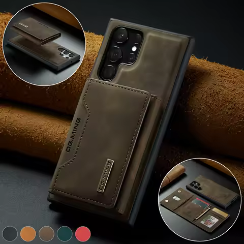 DG.MING Intelligent Divide Close Magnetic Case for Samsung Galaxy S22 S21 S20 Note 20 10 A51 A22 A32 A72 PU Leather Wallet Cover