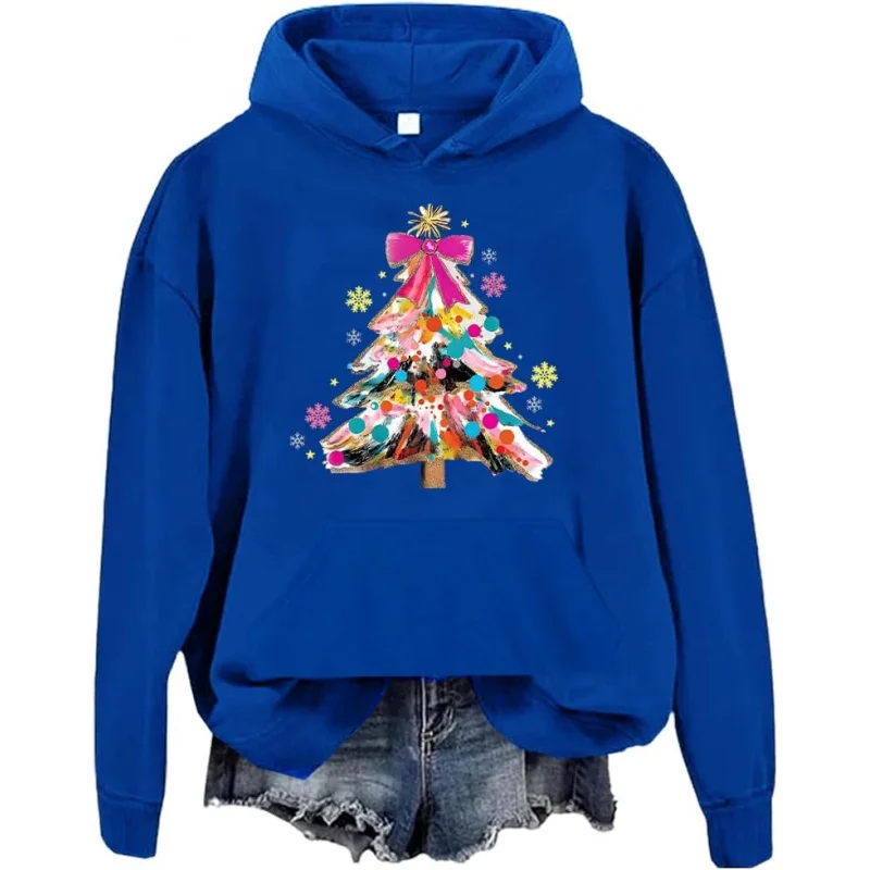 

Colorful Sparkling Christmas Tree Colorful Warm Sparkling Pattern Hoodie Blue Top