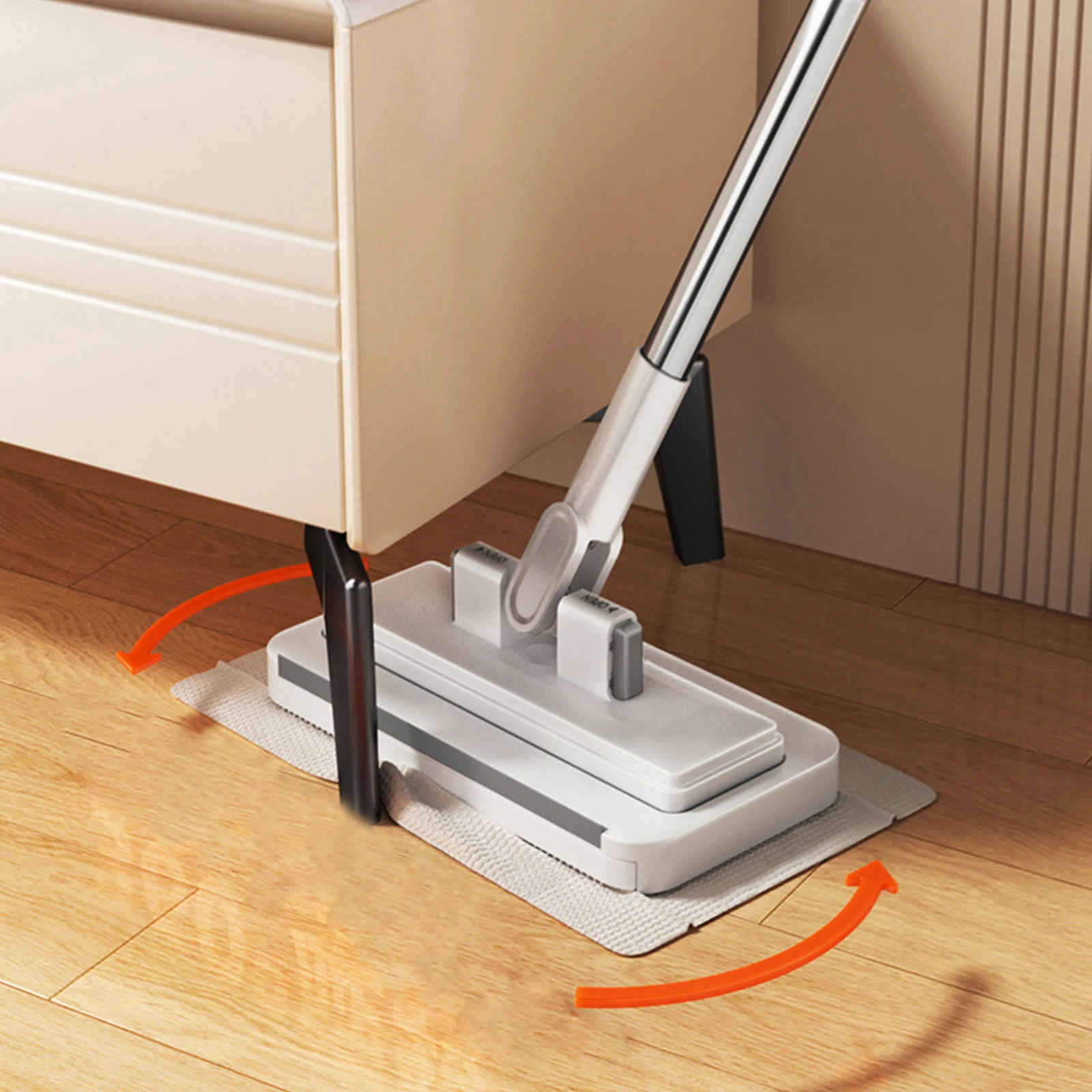135cm Zero-Touch Snap Grip Mop with Locking Head & Sweeping Cloths Disposable Mops for Door Wall Window Bathroom Toilet Corners