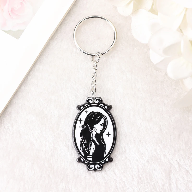 1Pc Skull Keychain Punk Acrylic Cat Goddess Car Mirror Keyring Handbag Middle Finger Girl Birthday Gift