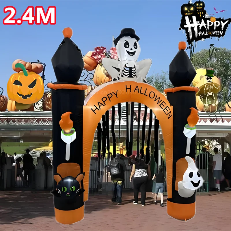 Halloween Inflatable Arch /Pumpkin Cat Model with LED Light Large Christmas Outdoor Decor Holiday Ornament Courtyard Prop