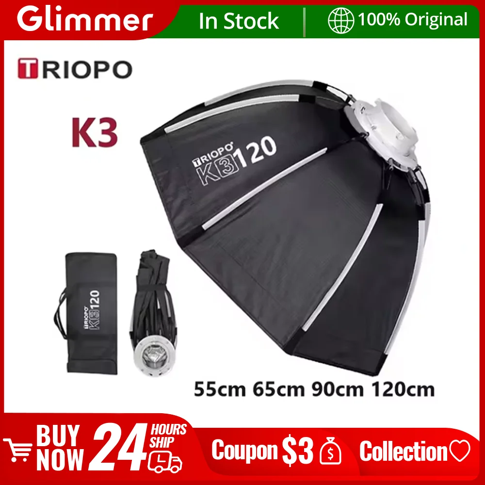 Восьмиугольный софтбокс TRIOPO K3 Series 55 см, 65 см, 90 см, 120 см, быстрая установка, крепление Bowens для Godox Aputure Sokani Studio
