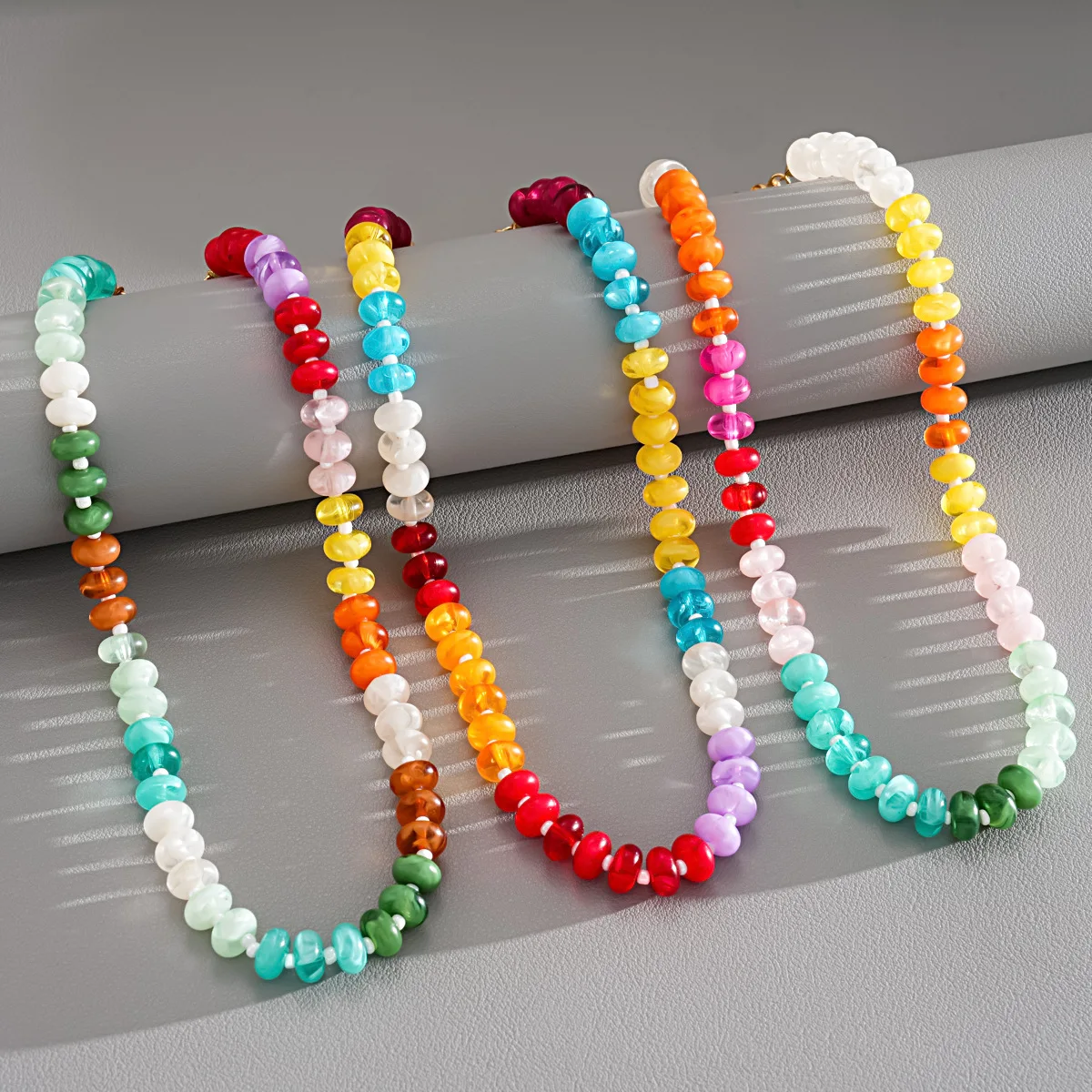Multi-color Abacus Shaped Resin Beaded Chokers Necklaces Translucent Round Acrylic Neck Chain for Women Boho Beach Jewelry K