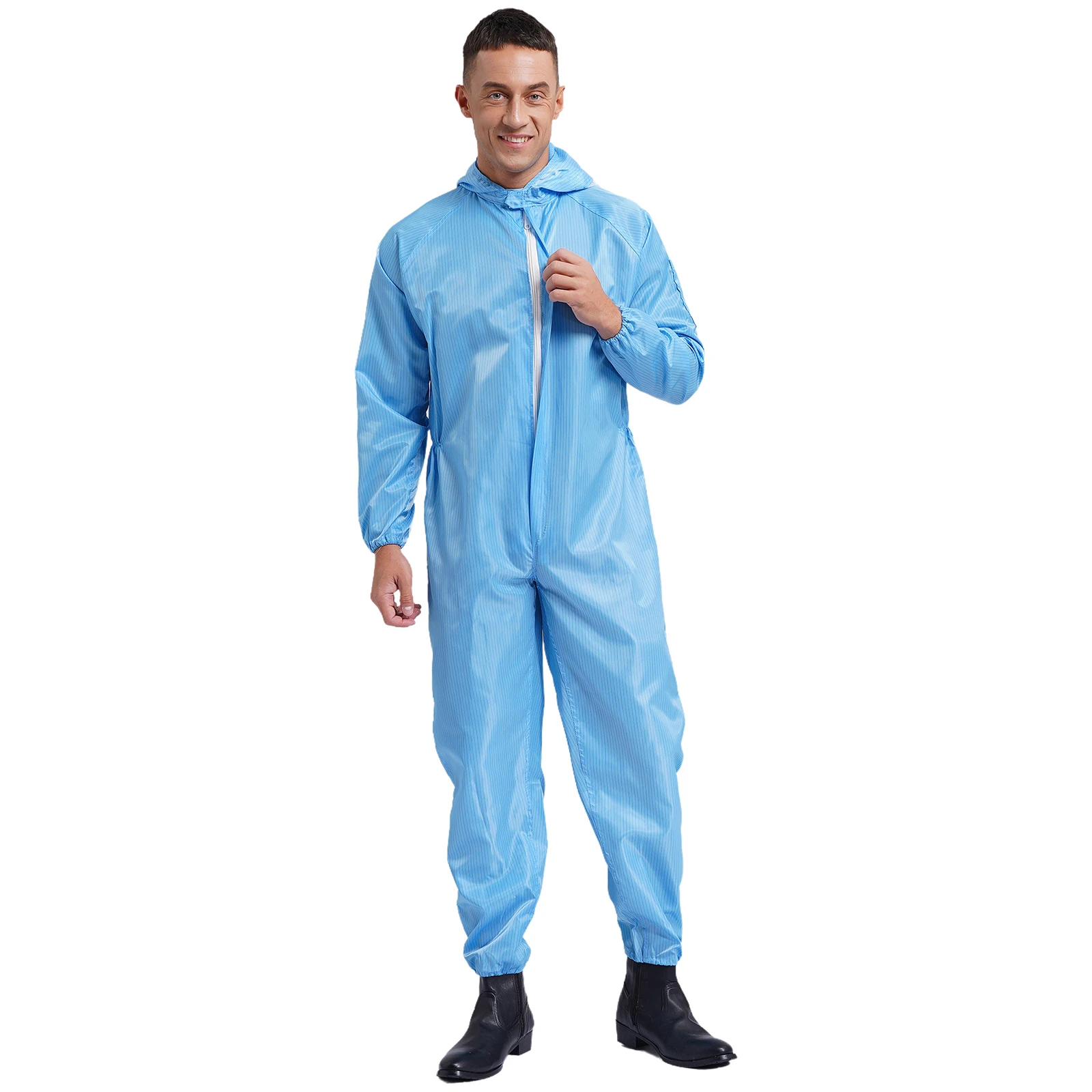 Macacão Unisex Full Body Cover, antiestático, à prova de poeira, macacão com capuz, zíper frontal, calças, capuz inferior, macacão para homens e mulheres