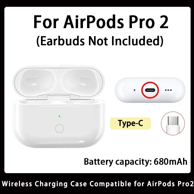Vervanging van draadloze oplaadcassette voor originele Airpods Pro 1/2/3 generatie, vervanging van de opladerdoos met 【USB Type C】 Opladen - afbeelding 1