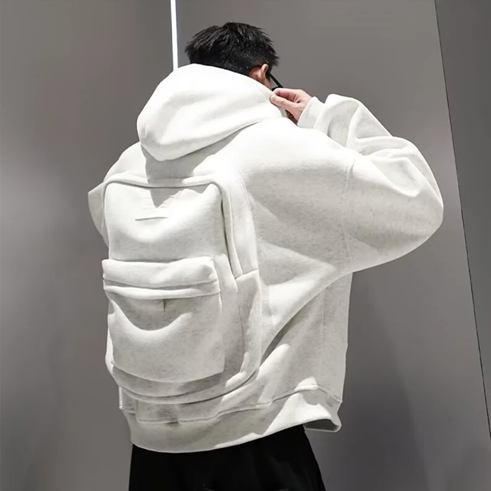 

Streetwear Fashion Three-Dimensional Backpack Casual Hoodie Autumn Winter Trendy Street Trend Punk Men's Top Loose Sportswear