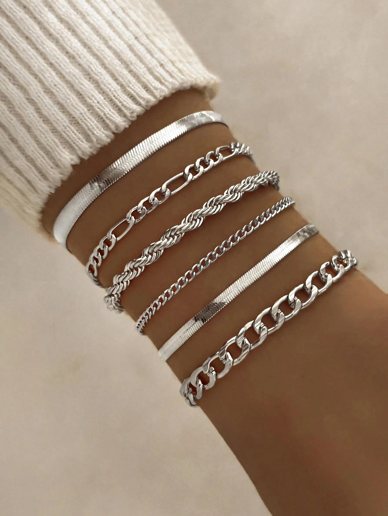 

6 Piece Set Gold Color Luxury Bracelets for Women Zircon Shiny Simple Unisex Charm Chain Bracelet Punk Bangle Fashion Jewelry