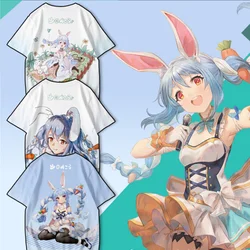 Hololive VTuber Usada Pekora Nekomata Okayu T-shirt 3D Print Men Women Short sleeve Anime Tee Top Casual Harajuku O-Neck T shirt